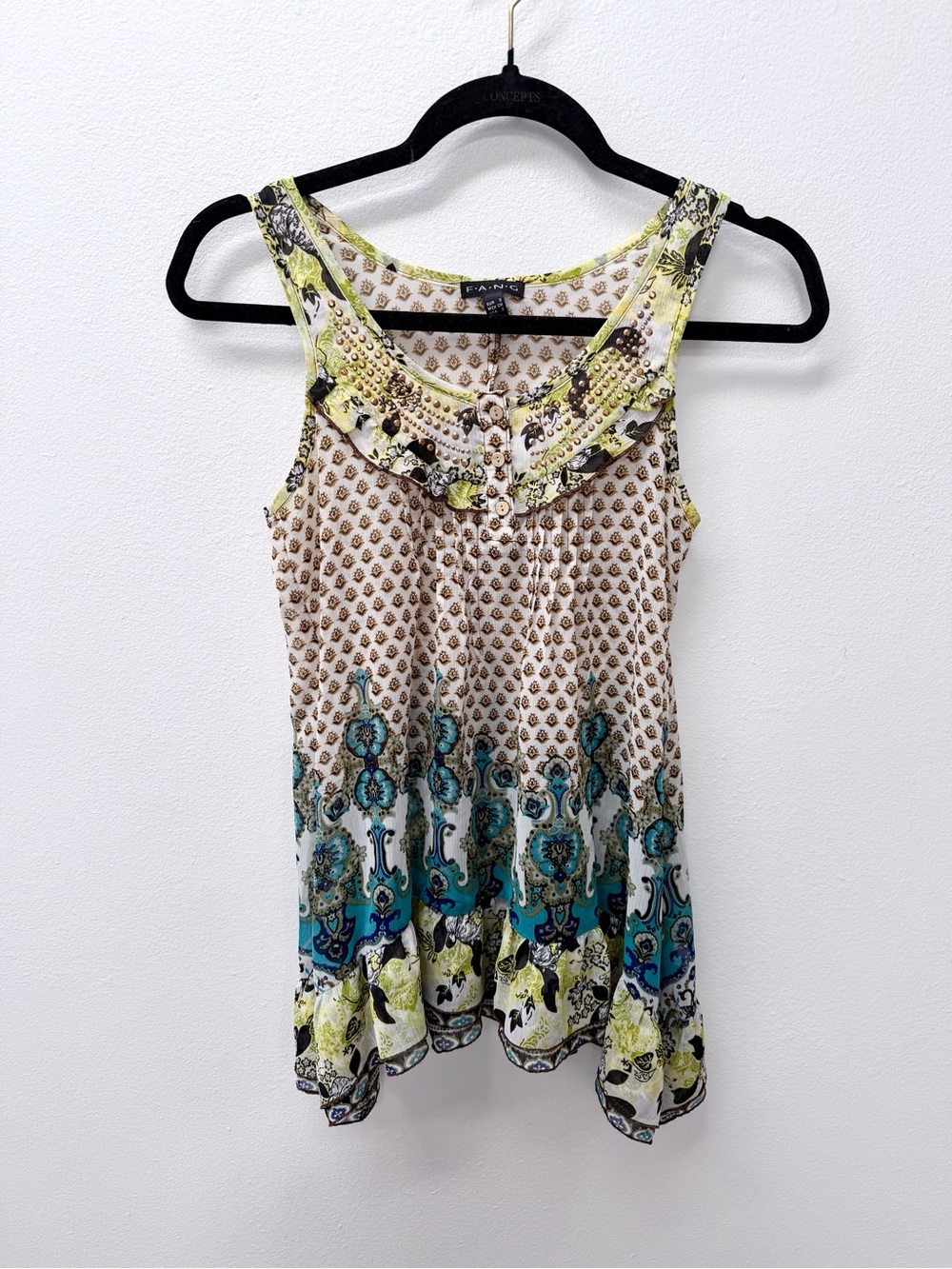 FANG Boho Floral Paisley Tank Top Size Small — fairy grunge western asymmetrical